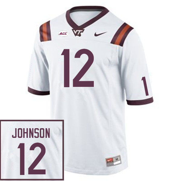 Men #12 Cam Johnson Virginia Tech Hokies College Football Jerseys Sale-White